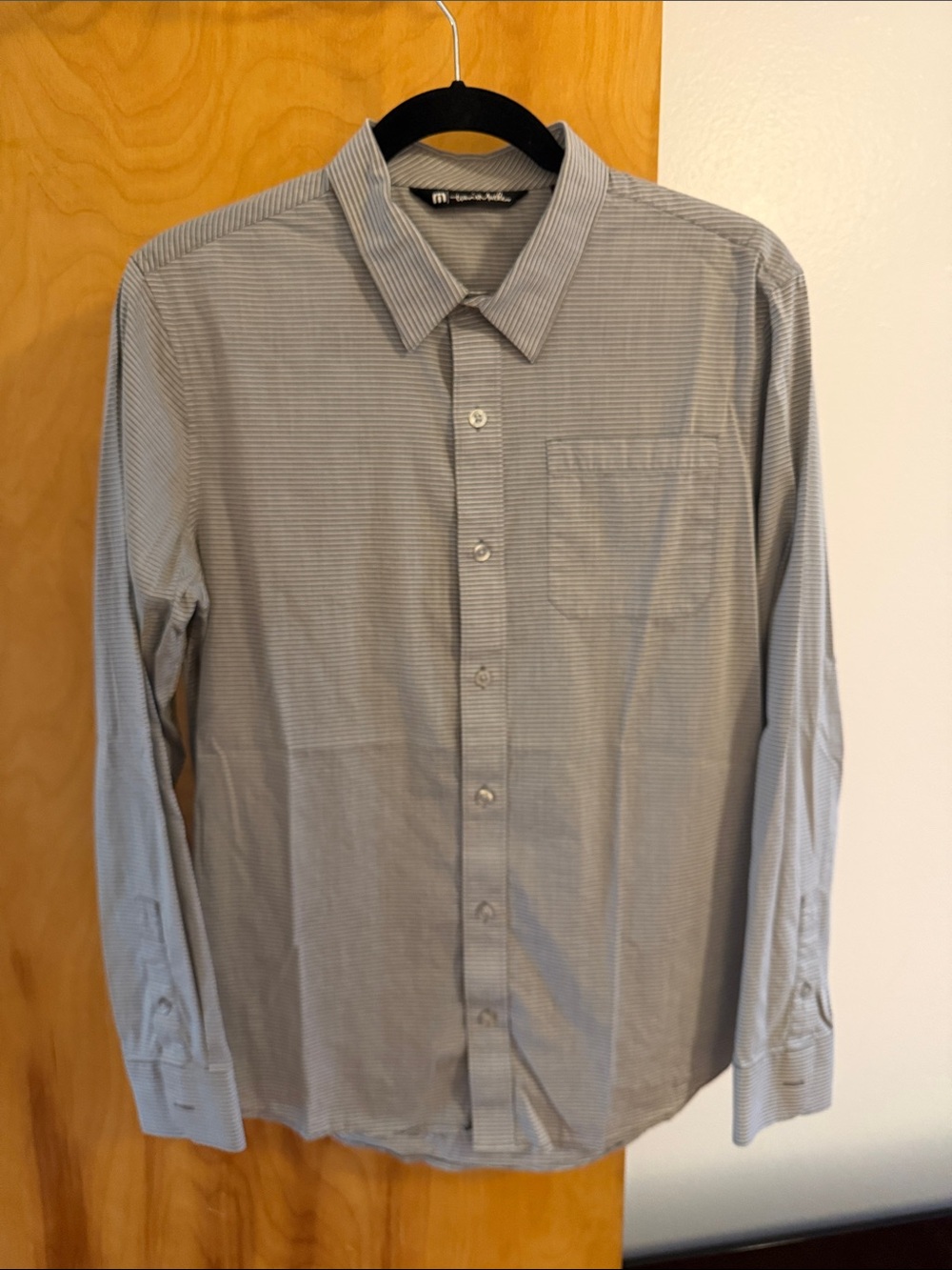 Travis Mathew Men's Gray Pinstripe Dress Shirt